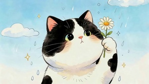 雨天可爱胖猫