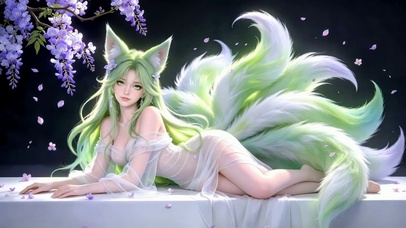 紫藤绿发九尾狐美女