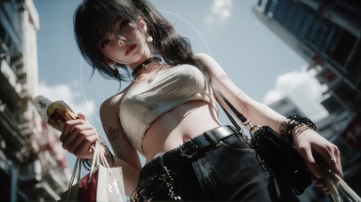 3D写实-黑发少女-街头潮拍
