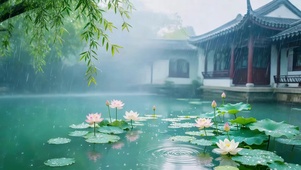 雨天的荷塘