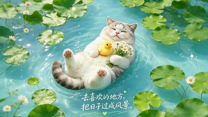 水面可爱猫咪