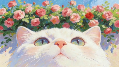 鲜花墙下猫咪