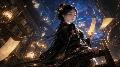 黑金古风星空藏书阁美人