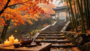 秋天落叶山门