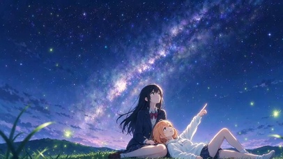 二次元闺蜜少女星空草地