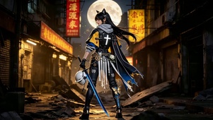 武士月夜女孩