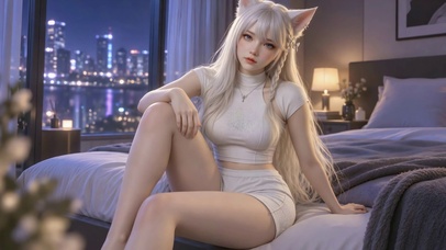 银发猫耳清纯美少女