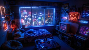 雨夜温馨房间