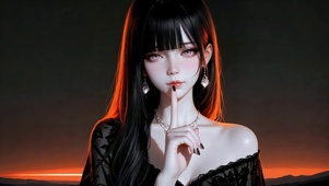 黑发红眸冷艳美少女