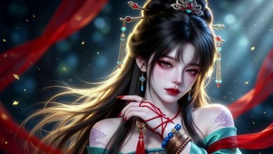 古风红绸绝色美少女