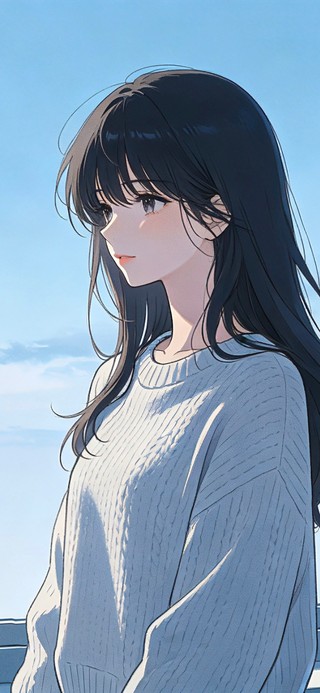 蓝色窗前的少女