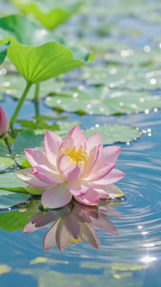 夏日荷塘清新粉莲水景