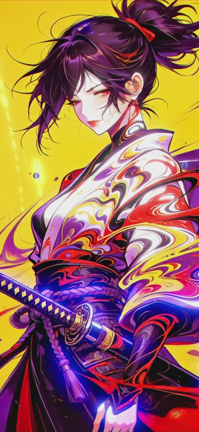 彩墨暈染の賽博女武士