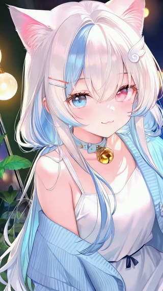 夜晚窗边猫耳异瞳美少女