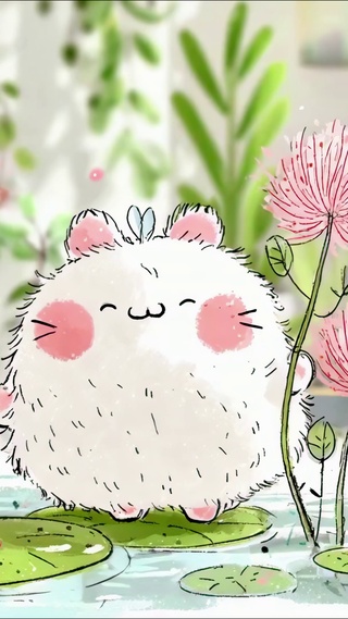 荷叶上的毛绒小团子