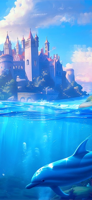 4K海城堡下的海豚