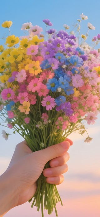 手捧鲜花