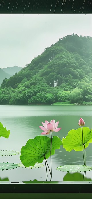 雨落荷塘山含烟
