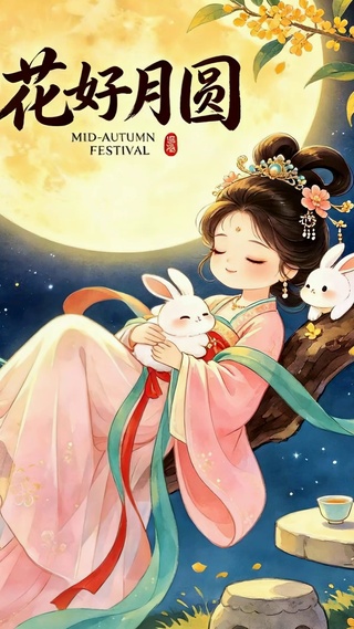 花好月圆中秋古风少女
