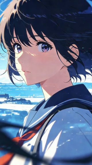 日系海滨水手服少女