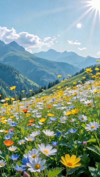 明媚山间花海治愈风景