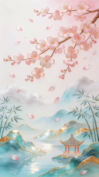 粉蓝柔雾国风意境