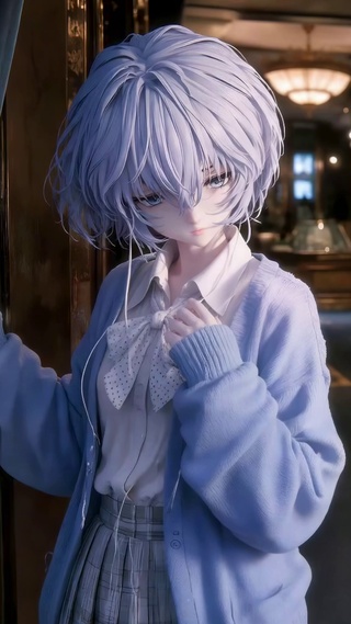 浅蓝短发氛围感二次元美少女