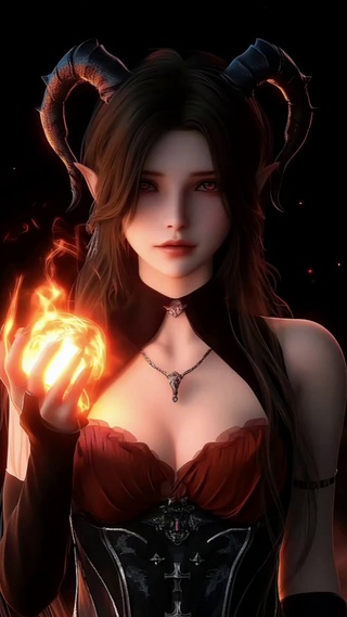 魔法手持火焰石恶魔少女高清