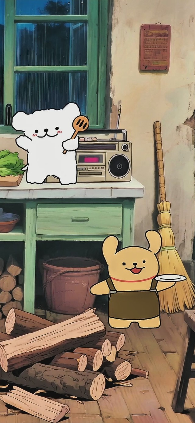 雨夜厨房的线条小狗