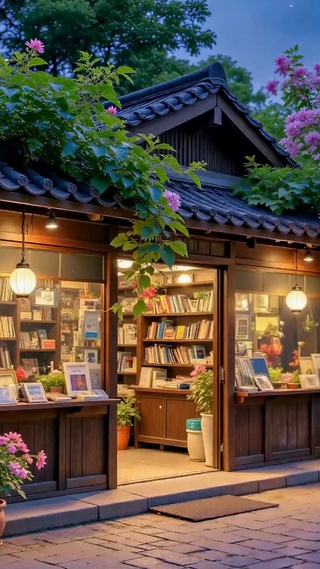 海边星空花间书店夜景