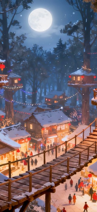 春节期间的树屋村庄