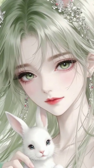 萌系奇幻森林兔耳少女