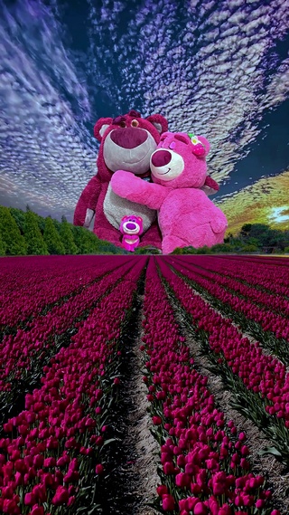 爆款草莓熊一家三口花海