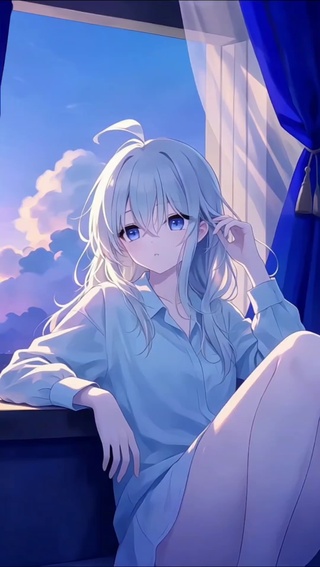 落日与银发少女