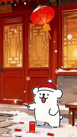 雪院新年放鞭炮