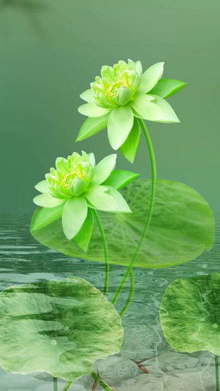 两朵绿莲花