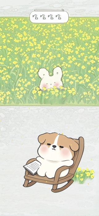 油菜花捉迷藏小兔和休闲小狗