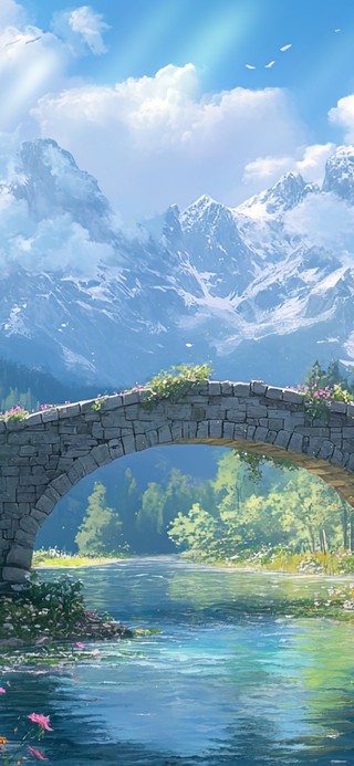 晴天古镇石桥风景