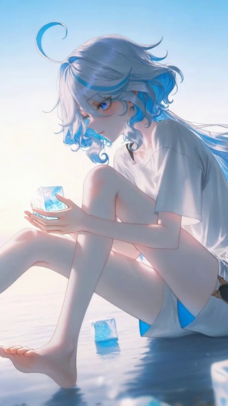 无垠冰蓝水面芙宁娜