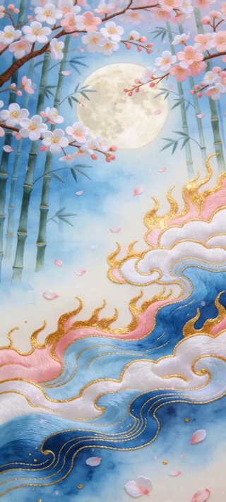 全屏清冷蓝白桃花治愈国风意境