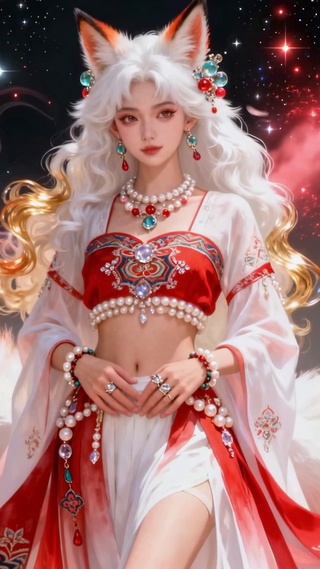 古风九尾狐美女樱花星空