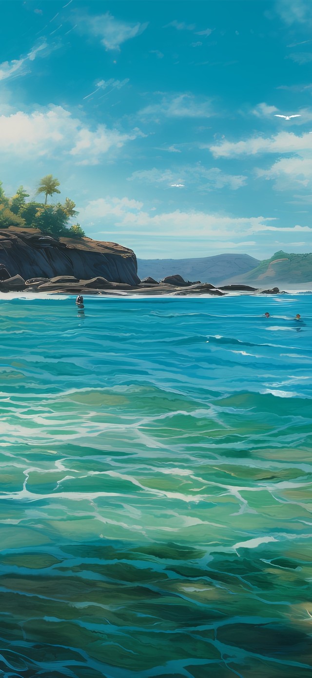 唯美碧蓝湖水飞鸟