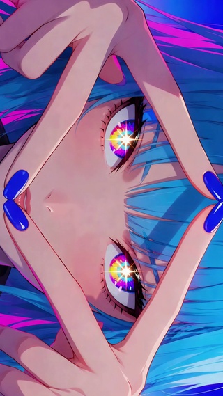 霓虹星光眼眸蓝发少女