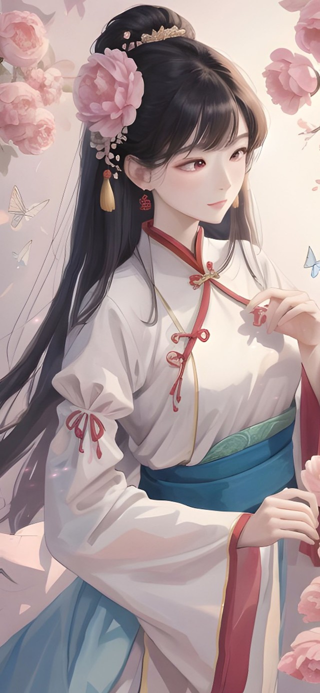 古风国风少女芍药花开