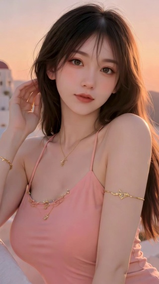 海边落日清纯美少女
