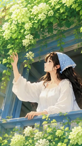 窗边花下治愈系动漫少女