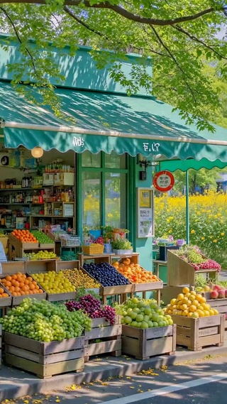清新夏日街边水果店