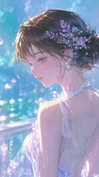 水色波光轻纱少女