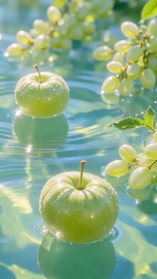 阳光水面的青苹果青提