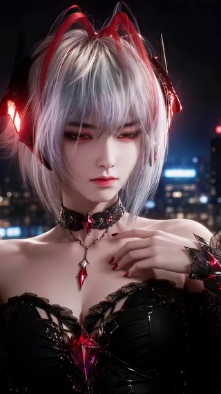 暗夜都市冷艳红发美少女